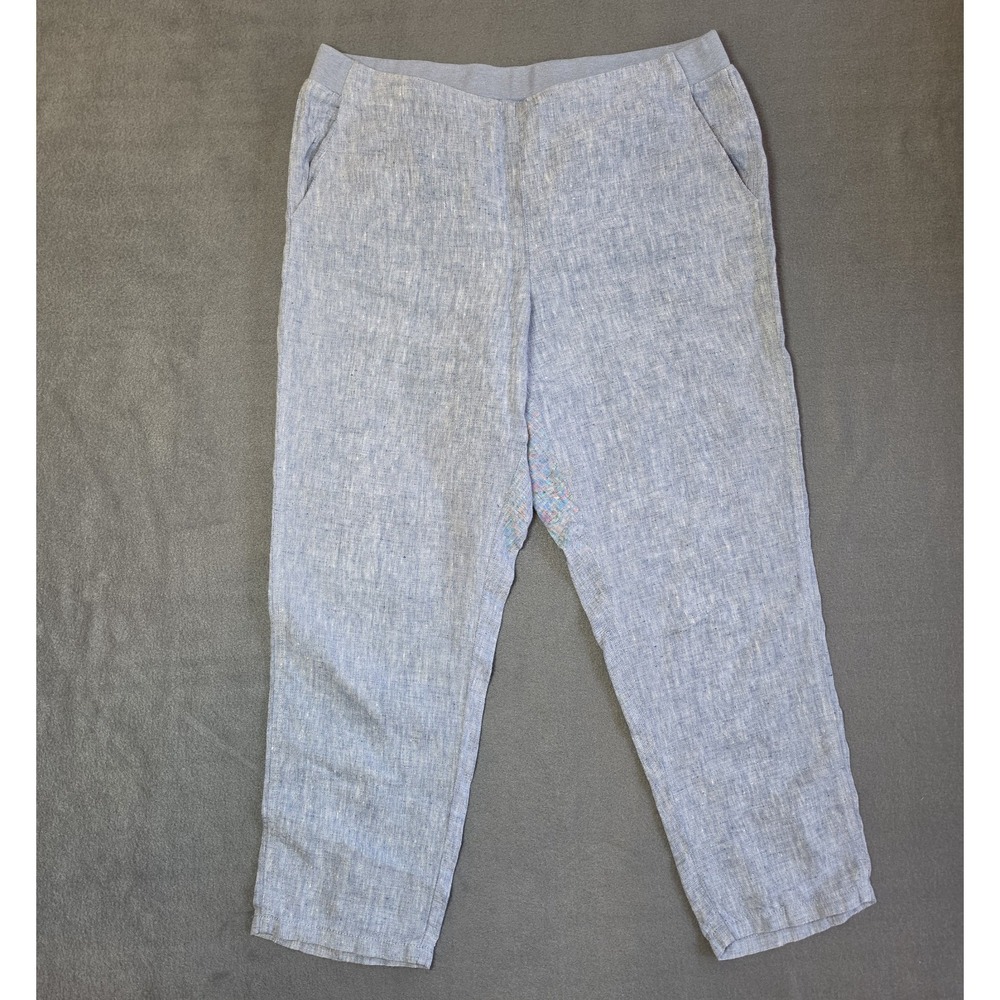J. Jill Love Linen Light Blue Linen Pants Elastic Waist Pockets Women's Sz MED